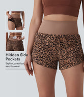 High Waisted 2-in-1 Leopard Print Running Shorts 3'' with Pocket