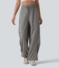High Waisted Drawstring Parachute Casual Pants with Pockets