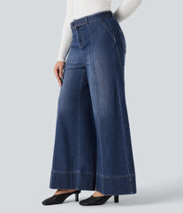 Halara Flex™ High Waisted Belted Wide Leg Flare Casual Jeans with Pockets