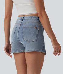 Halara Flex™ Asymmetric Mid Rise Denim Casual Skort with Pockets