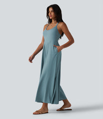 Breezeful™ U Neck Flowy Quick Dry Slip Jumpsuit with Pockets