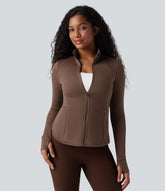 SpacerTek™ Stand Collar Reglan Long Sleeve Thumb Holes Workout Jacket