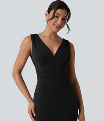 V Neck Built-in Bra Bodycon Maxi Dress