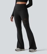 High Waisted Tummy Control Breathable Mesh Flare Casual Leggings with Pocket