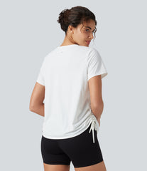 Round Neck Short Sleeve Drawstring Hem InstantCool Quick Dry Workout Sports Top