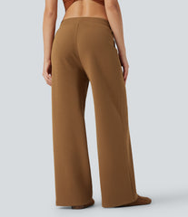 Mid Rise Drawstring Micro Waffle Baggy Casual Pants with Pockets