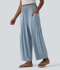 Halara Flex™ Mid Rise Drawstring Wide Leg Draped Lyocell Casual Jeans with Pockets
