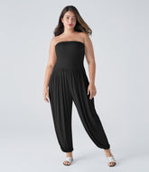 Ribbed Tube Pocket Casual Plus Size Jumpsuit