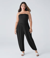 Ribbed Tube Pocket Casual Plus Size Jumpsuit
