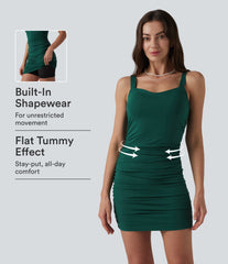Square Neck Tummy Control Built-in Shapewear Ruched Bodycon Mini Dress