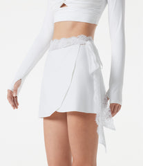 SoftlyZero™ Plush Mid Rise Contrast Mesh Tie Side Wrapped Mini Workout Skirt