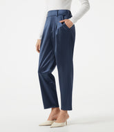 High Waisted Tapered Satin Work Pants with Pockets