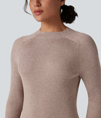 Mock-neck Long Sleeve Split Hem Bodycon Midi Work Sweater Dress