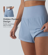High Waisted Tummy Control Eyelet 2-in-1 Yoga Shorts 2.5'' with Pocket