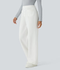 High Waisted Pockets Straight Leg Fleece Casual Pants