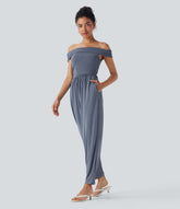 Off Shoulder Back Zipper Casual Jumpsuit with Pockets-Easy Peezy