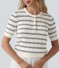 Henley Short Sleeve Stripes Work Sweater