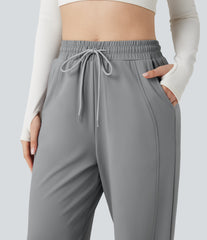 High Waisted Drawstring Straight Leg Yoga Pants with Pockets