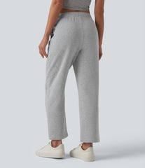 Mid Rise Inner Drawstring Tapered Casual Cotton Sweatpants with Pockets