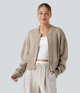 Long Sleeve Zip Fly Casual Bomber Cardigan