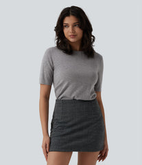 Round Neck Short Sleeve Slim Work Silk-Wool Blend Sweater