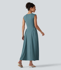 U-Neck Sleeveless Maxi Casual Flowy Dress with Pockets