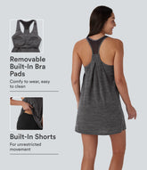 U Neck Racerback Contrast Mesh 2-Piece Pocket Mini Yoga Active Dress