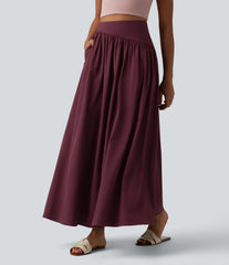 Breezeful™ High Waisted Flowy Quick Dry Maxi Casual Skirt with Pockets