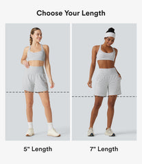 Super High Waisted 2-in-1 Stripe Yoga Shorts 7'' with Pockets