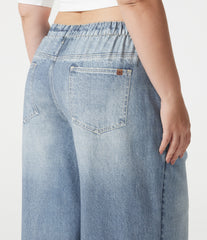 Plus Size Mid Rise Denim Print French Terry Casual Sweatpants Jeans with Pockets