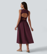 Round Neck Sleeveless Cut Out Midi Casual Dress