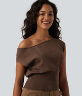 One-shoulder Short Sleeve Casual Sweater
