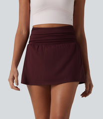 SoftlyZero™ Airy High Waisted Ruched Tummy Control 2-in-1 Mini A-line InstantCool Tennis Skirt with Pockets-UPF50+