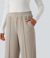 High Waisted Thermal Casual Straight Leg Pants with Pockets