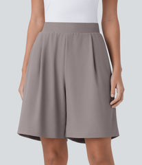High Waisted Body Sculpt Waist-Slimming Pocket Micro Waffle Work Bermuda Shorts