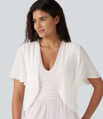 Flounce Short Sleeve Casual Chiffon Coat