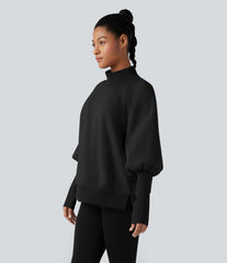 Mock Neck Bishop Long Sleeve Fleece Casual Sweatshirt