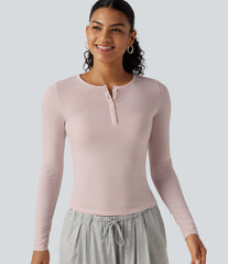 Henley Neck Long Sleeve Lounge Top