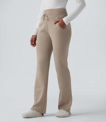 Mid Rise Drawstring Lounge Sweater Pants with Pockets