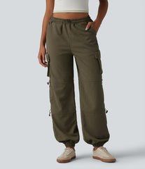 Mid Rise Adjustable Drawcord Casual Cargo Joggers with Pockets