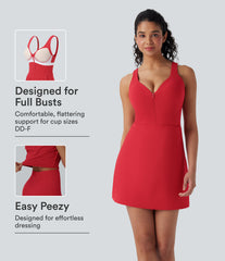 SoftlyZero™ Plush Push-Up Molded Cups Zipper 2-in-1 Yoga Active Dress with Pockets-Easy Peezy DD-F Cups