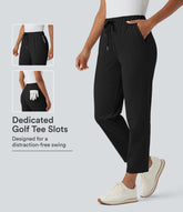 High Waisted Drawstring Pockets Quick Dry Golf Tapered Pants-Golf Tee Pocket