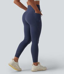 High Waisted Drawstring Houndstooth Tapered Yoga Leggings with Pockets