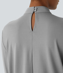 Stand Collar Back Long Sleeve Work Blouse