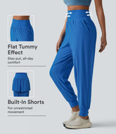 High Waisted Tummy Control 2-in-1 Perforated Quick Dry Running Joggers with Pockets