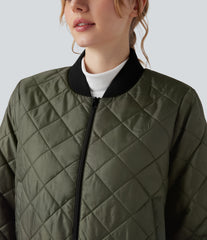 Zip Fly Casual Padded Bomber Jacket with Pockets