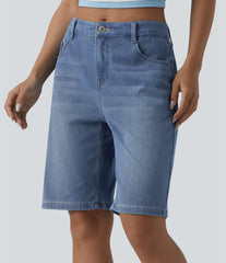 Halara Flex™ Mid Rise Denim Casual Bermuda Shorts with Pockets
