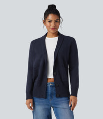 Lapel Long Sleeve Casual Cardigan with Pockets