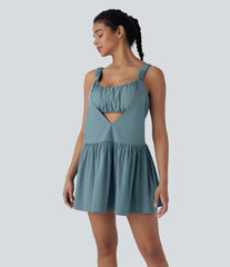 Breezeful™ Cut Out Ruched 2 Piece Mini Quick Dry Pickleball Active Dress with Pocket