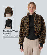 3-in-1 Stand Collar Long Sleeve Thumb Holes Jacket & Drawstring Hem Sherpa Jacket with Pockets